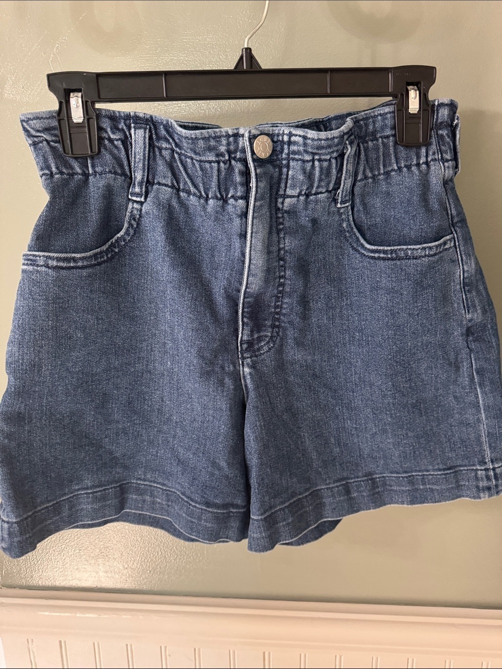 J. Crew Mid-Blue Paperbag Waist Denim Shorts